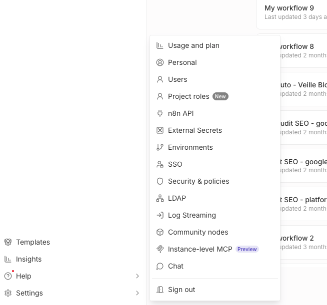 N8N Instance-level MCP - client Claude connecté